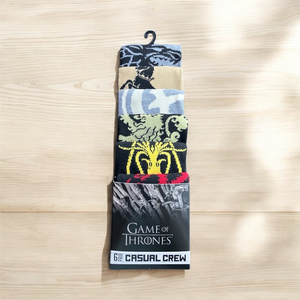 NEW Game of Thrones 6 Pair Casual Crew Multicolor Socks Men's Shoe Size 8-12